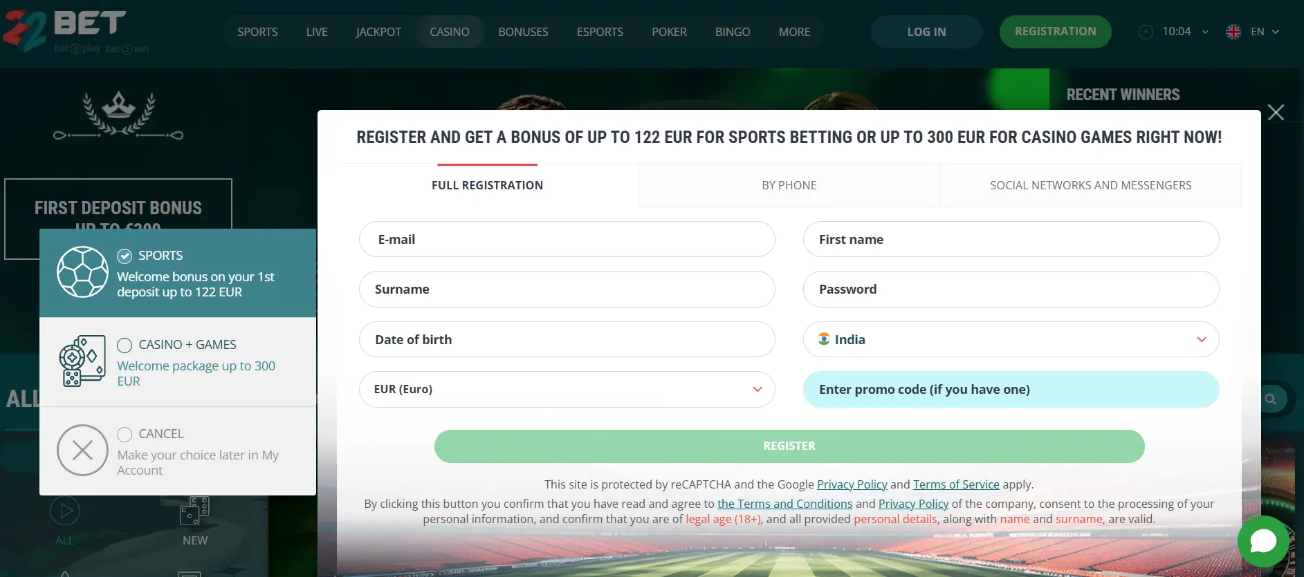 22bet gambling platform